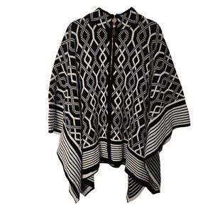 183. Anne Klein Women's Black White Patterned Shawl w/ Zipper Front